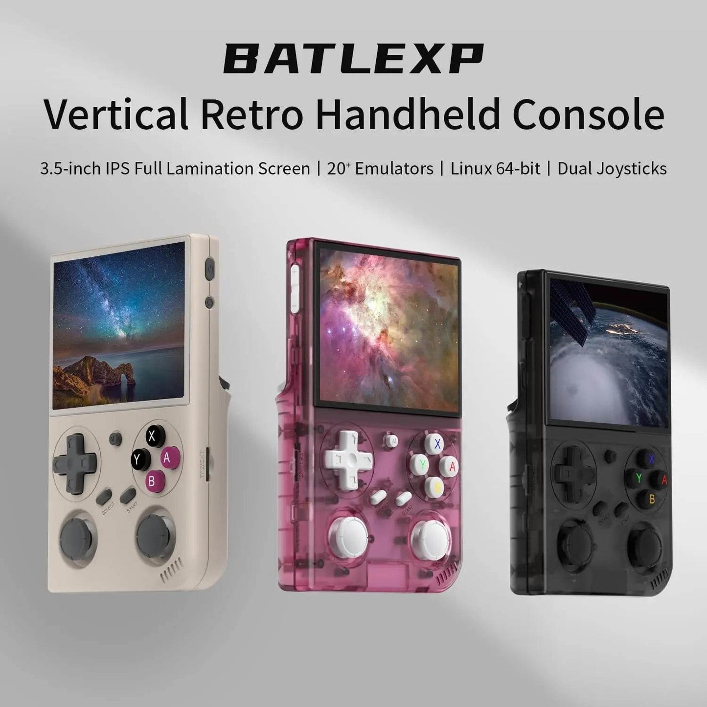 G350 Retro Handheld Game Console , 3.5 Inch IPS Screen Linux System Built-in 64G TF Card 4371 Games Preloaded Game Console 3200mAh Battery(Transparent Black) - Blustars -We will make your life easier.